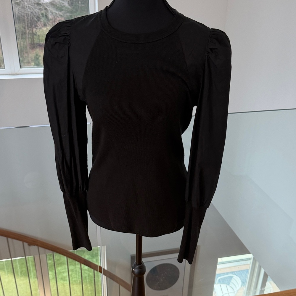 Veronica Beard Black Long Sleeve Top with Puffed Shoulders